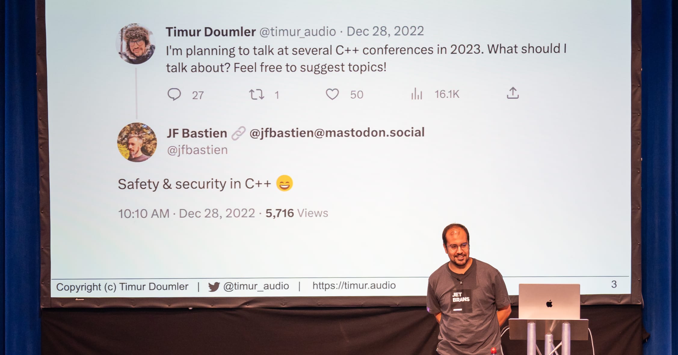 Timur Doumler onstage at C++ on Sea 2023